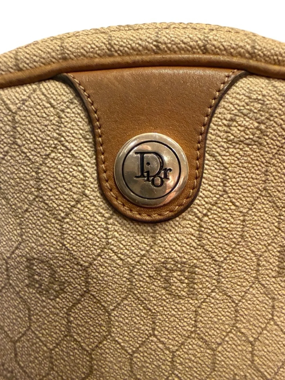 Dior Women’s Vintage Honeycomb PVC Leather Cream and Tan Signature Crossbody Bag